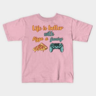 Life is better with pizza and gaming (pink background) Kids T-Shirt